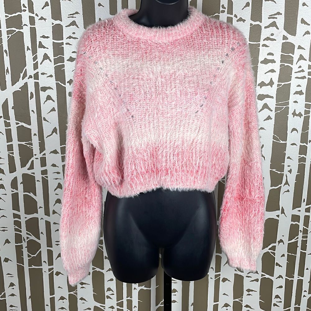 Wild Fable Hot Pink Ombre Cropped Balloon Sleeve Eyelash Knit Sweater sz XS